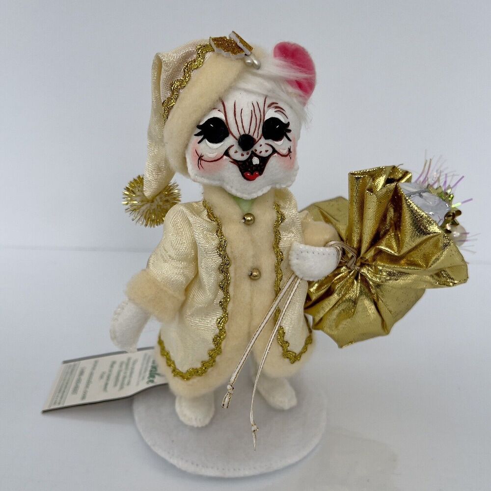 6” Elegant Santa Mouse Annalee Doll Christmas Decor Cream & Gold New* 601013